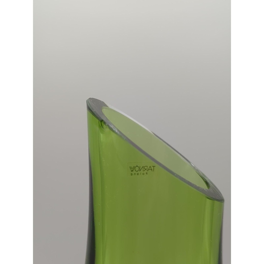 Tarnow Poland Green Art Glass Vase‎ Mid Century Modern Murano Style 8" - Picture 5 of 9